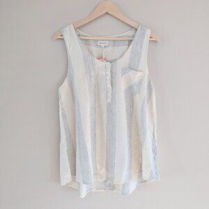 Linen‎ Blend Oatmeal Striped Tank Thread & Supply Freya Stripe Top Marine Blue L